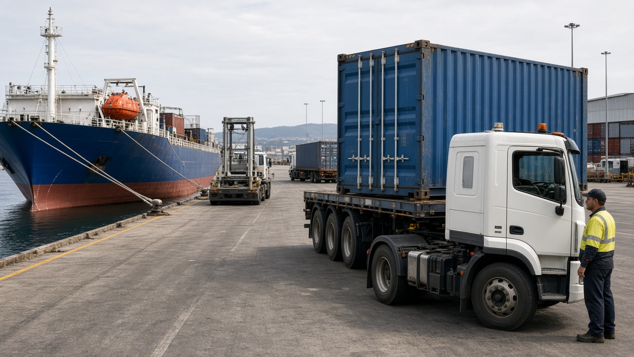 Container freight arriving at an Australian port for onward road delivery
