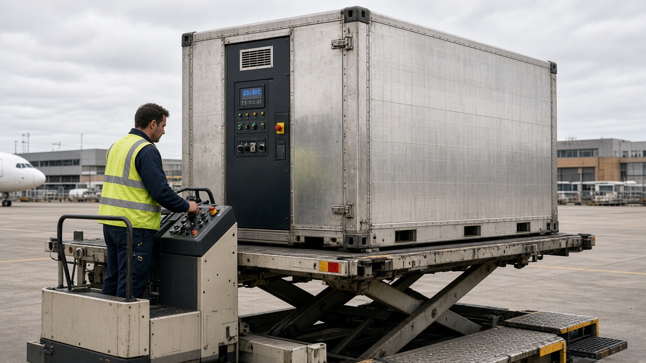 Temperature-controlled air freight container on a loader