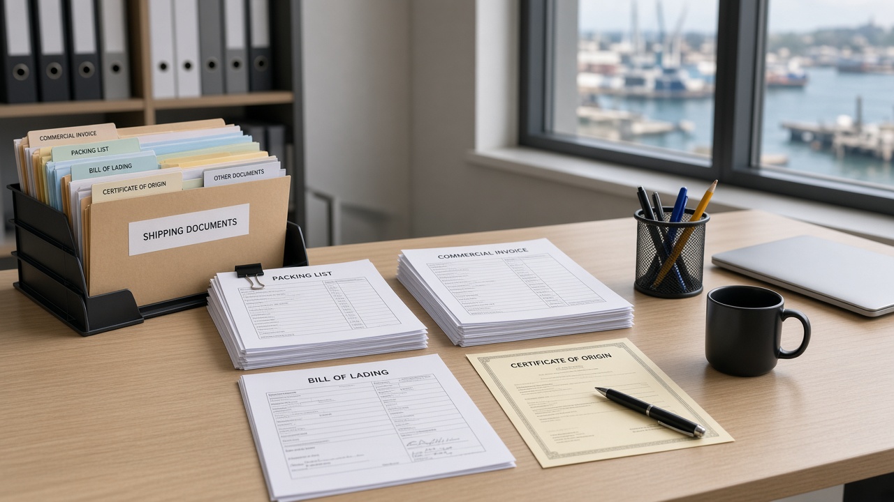 Organised filing of shipping documents on a desk