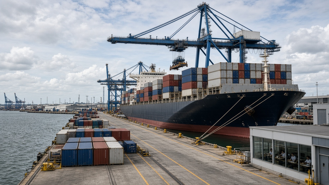 Container vessel berthed at an Australian container terminal