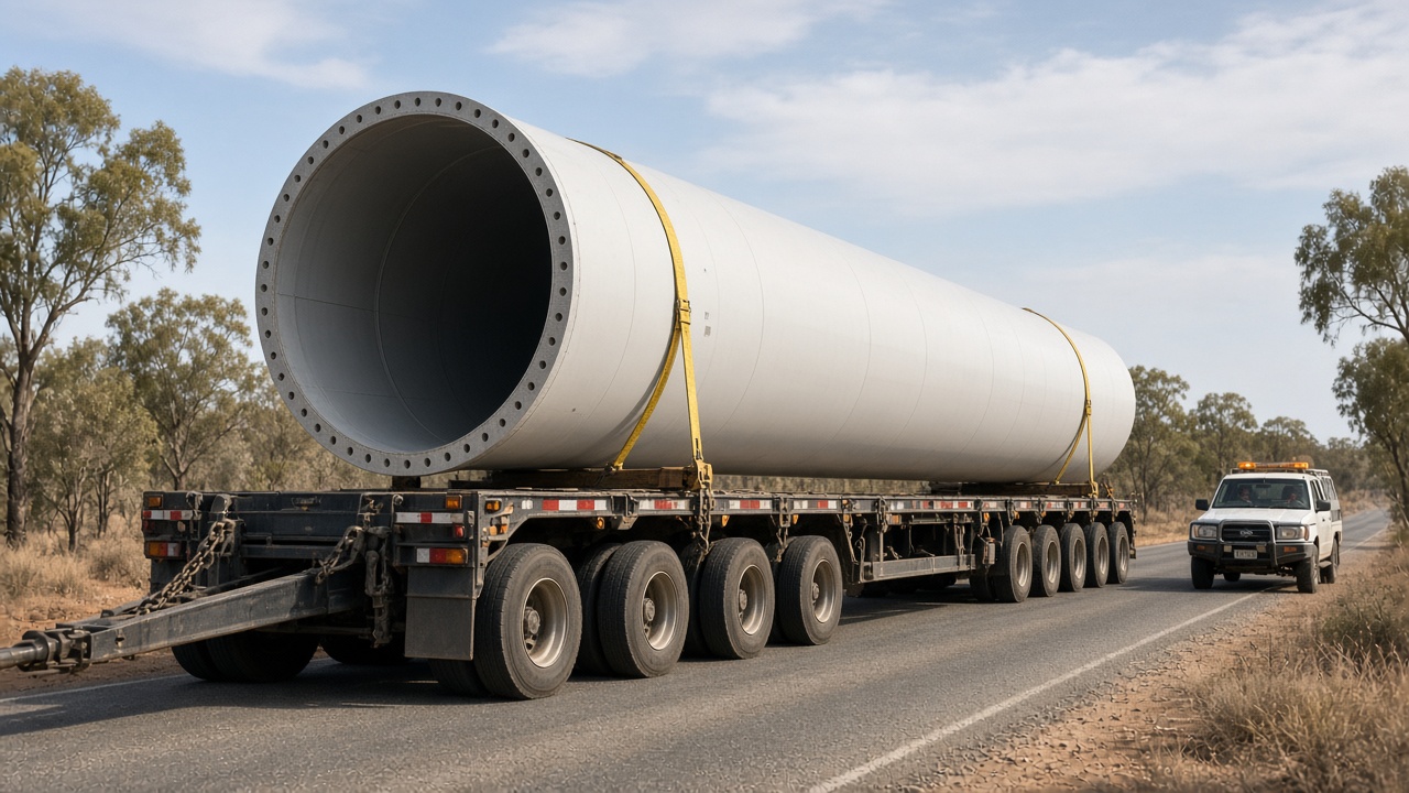 Oversize wind turbine section on a specialised trailer
