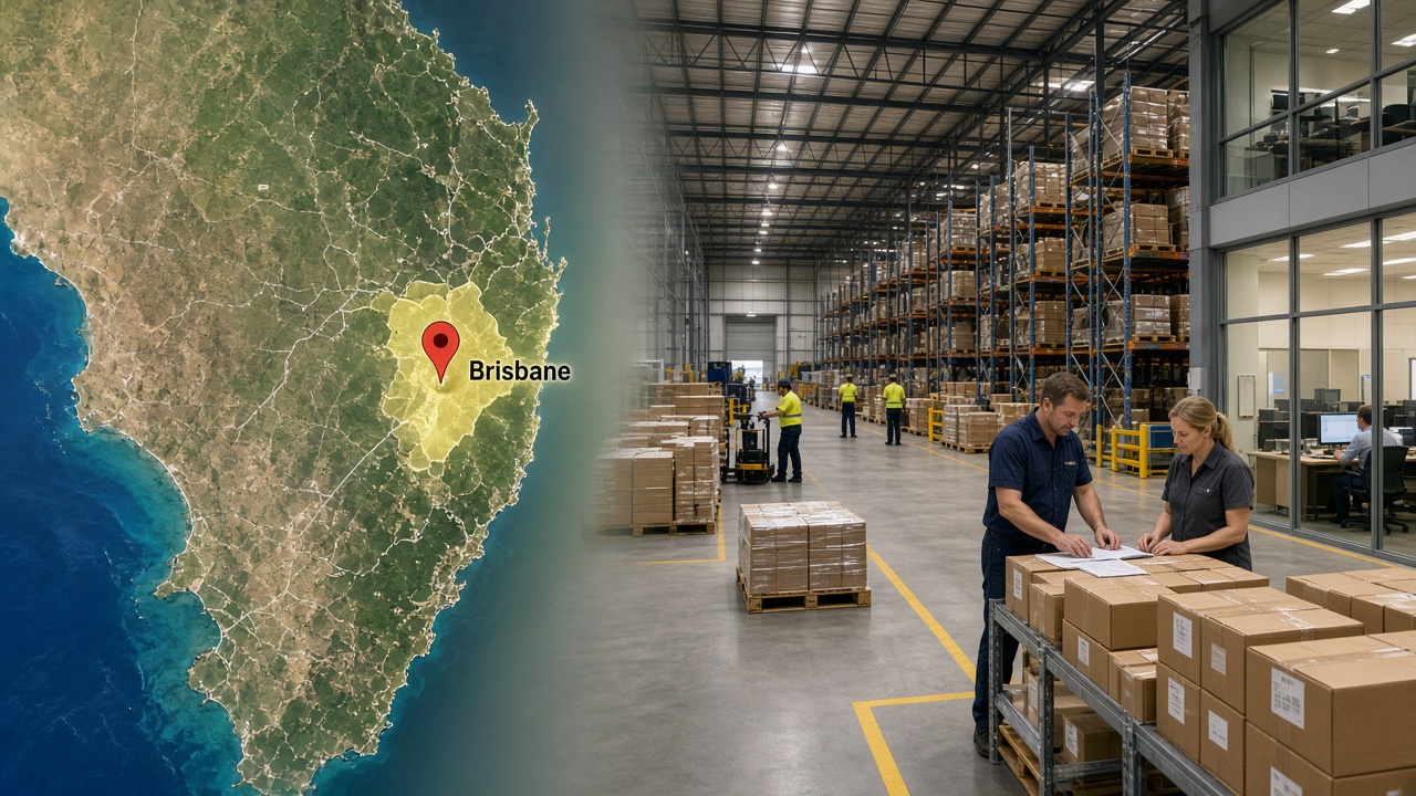 Map of eastern Australia highlighting Brisbane logistics hub