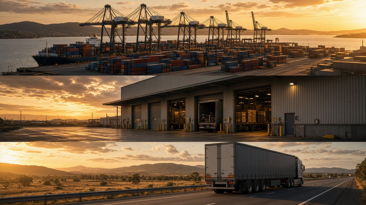 Queensland logistics operations spanning port, warehouse, and road transport