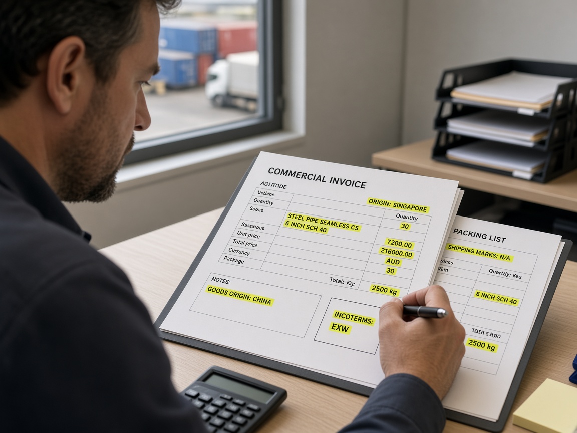 Shipping documents with highlighted inconsistencies