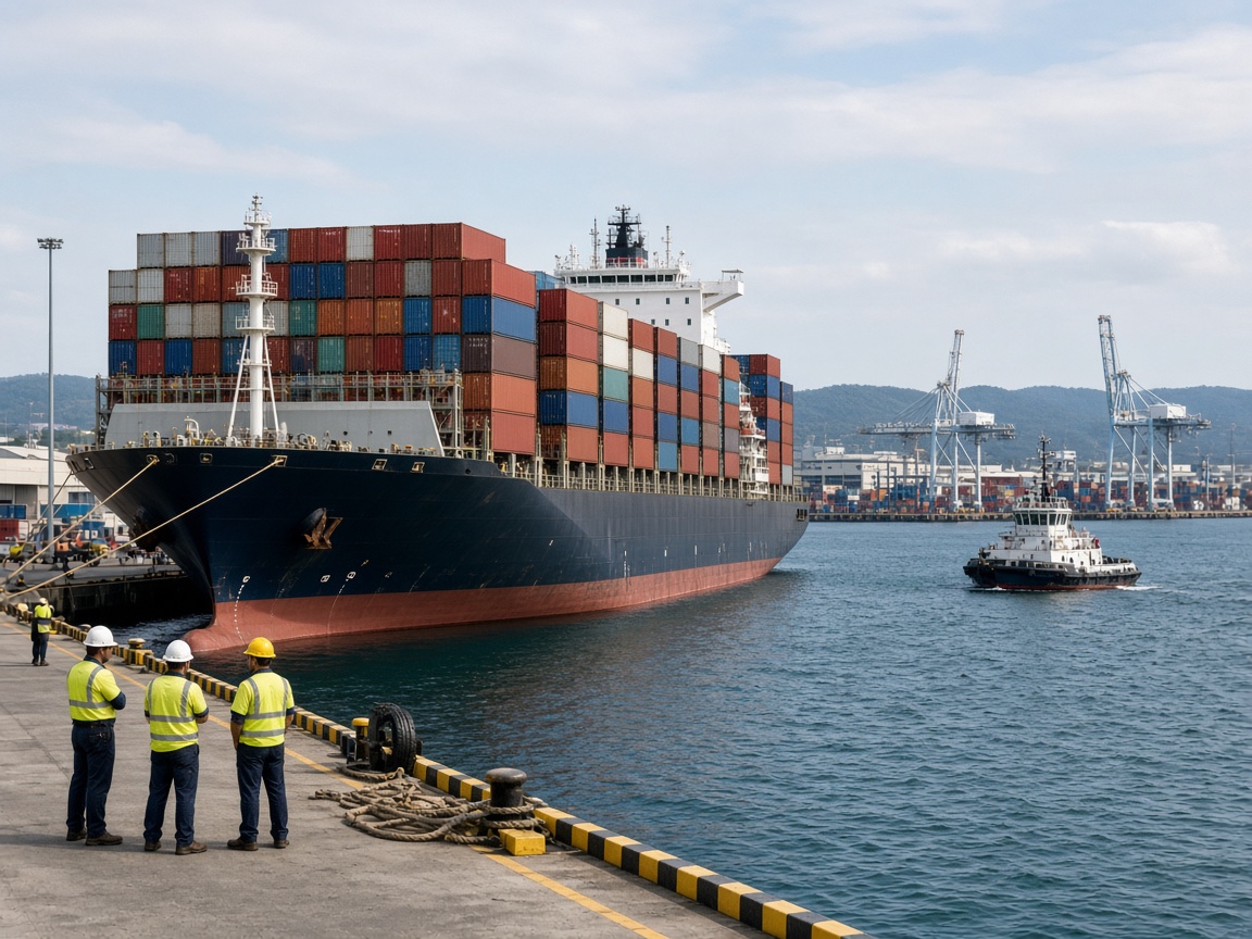 Container vessels berthed at a busy Australian port