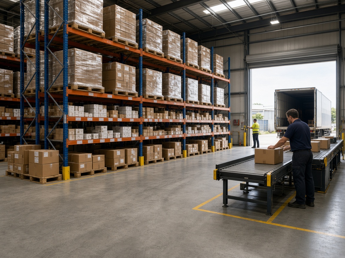Warehouse racking with fast-moving pick faces near dispatch