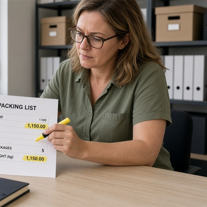 Highlighter marking weight discrepancy between invoice and packing list