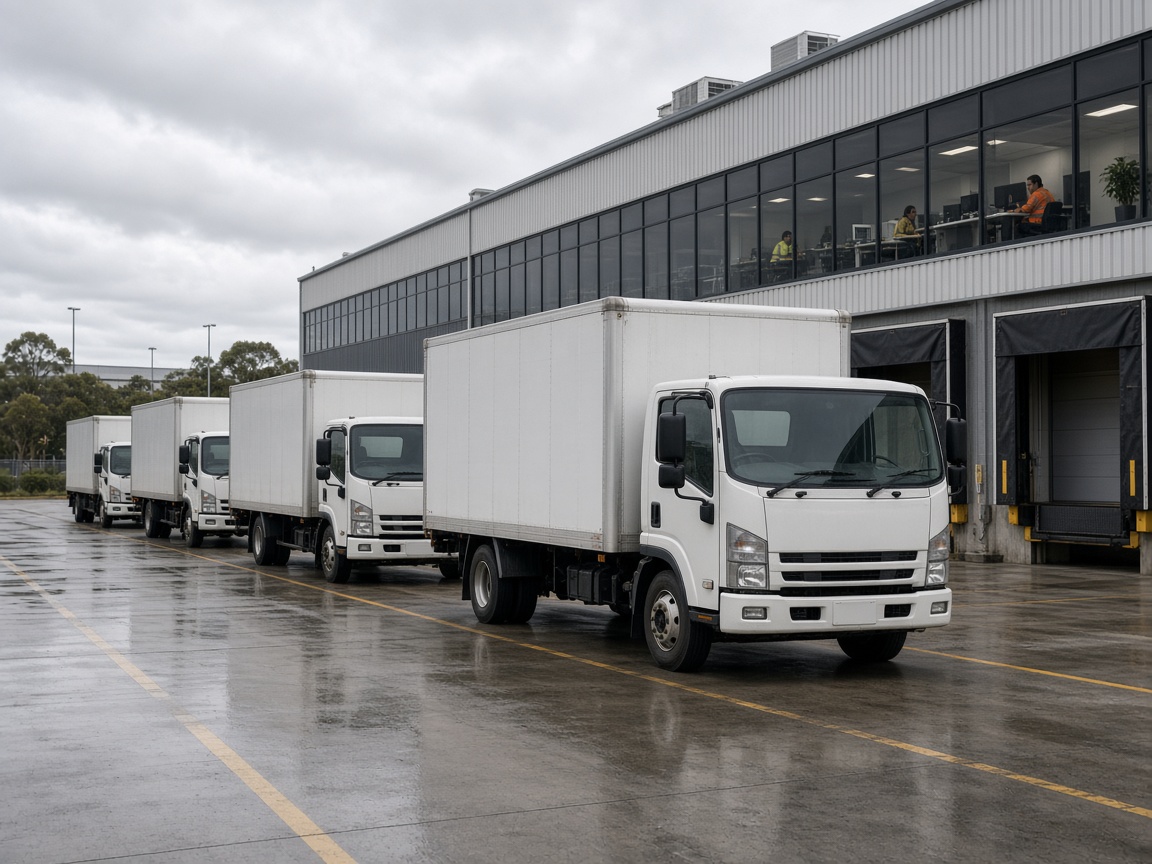 Delivery trucks queued at a regional distribution centre