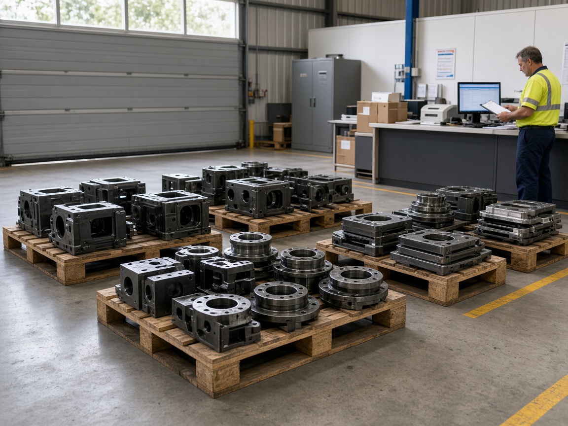 Palletised industrial components staged for import clearance