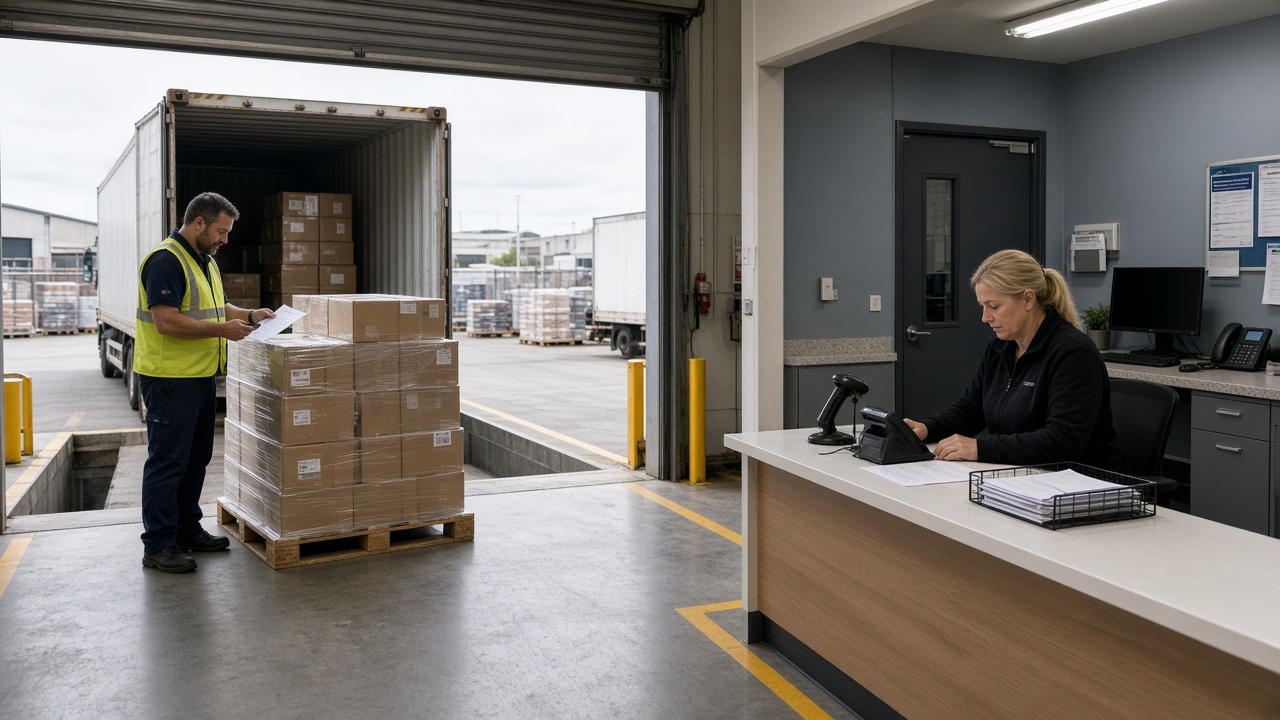 Retail distribution centre receival dock with scanned proof of delivery
