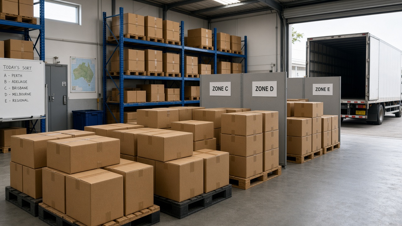 Packed consumer cartons sorted by carrier zone